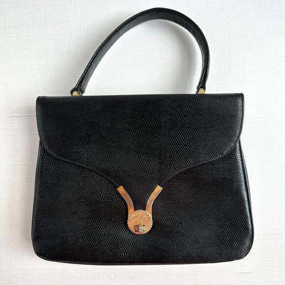 1960s Black Top Handle Handbag - Picture 1 of 16